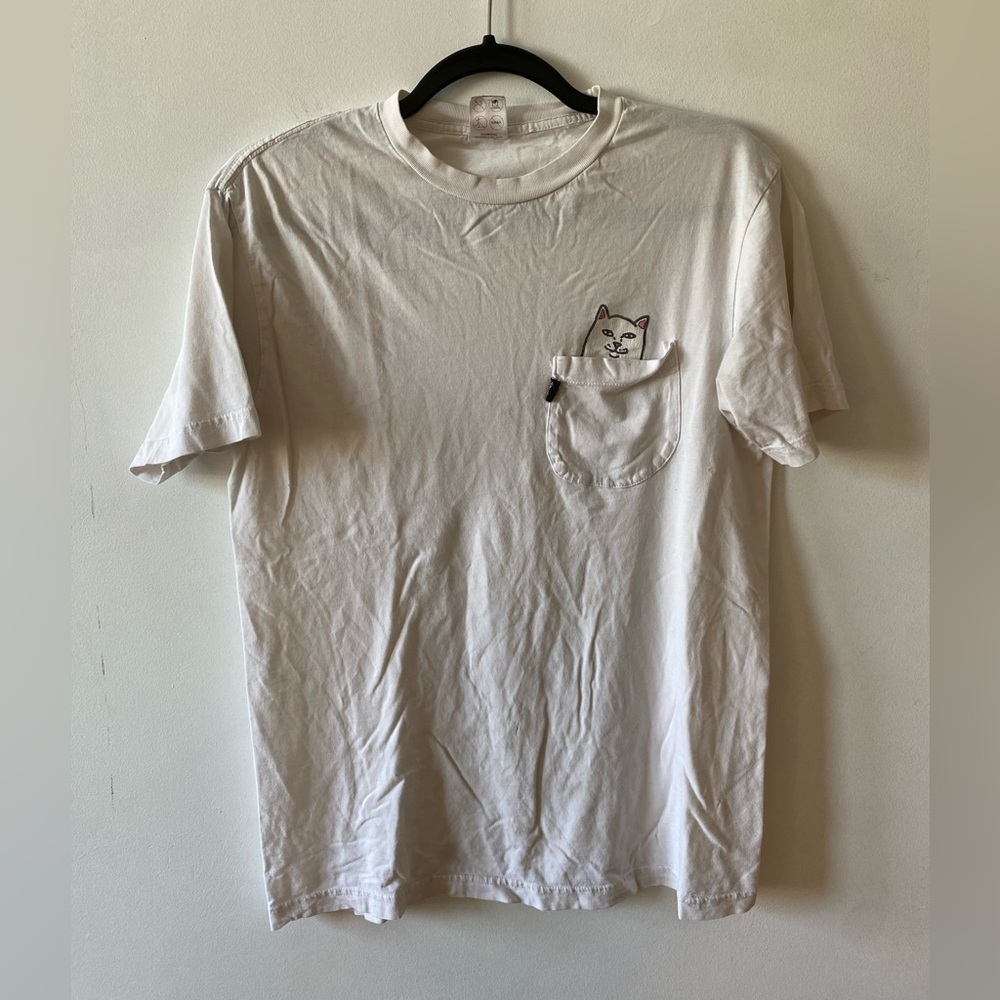 Rip n Dip T Shirt Mens Medium White Pocket Cat Streetwear